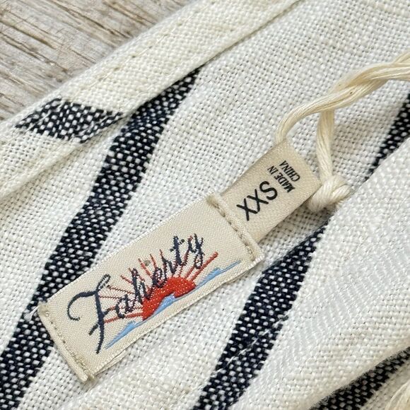 Faherty Catalina Linen Stripe Sleeveless Waist Tie Wide Leg Jumpsuit Romper Xxs - Picture 5 of 11